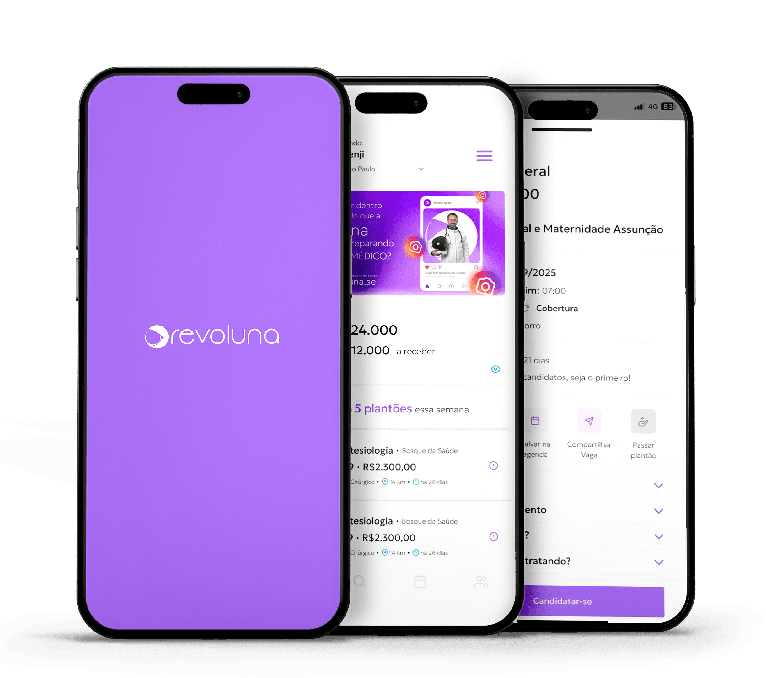 Mockup do app do médico Revoluna em iOS e Android